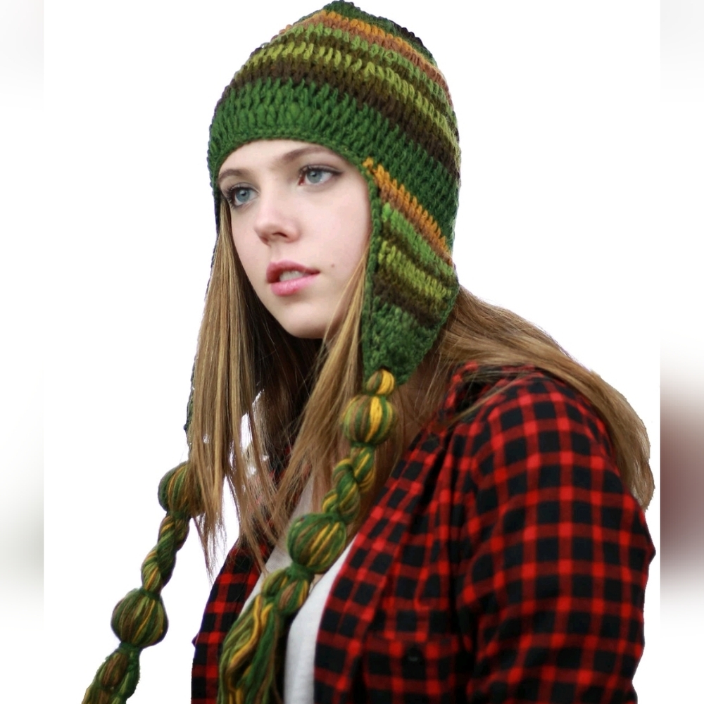 Nepal Handmade Ear Flaps Wool Fleece Lined Winter Hat New with Tags